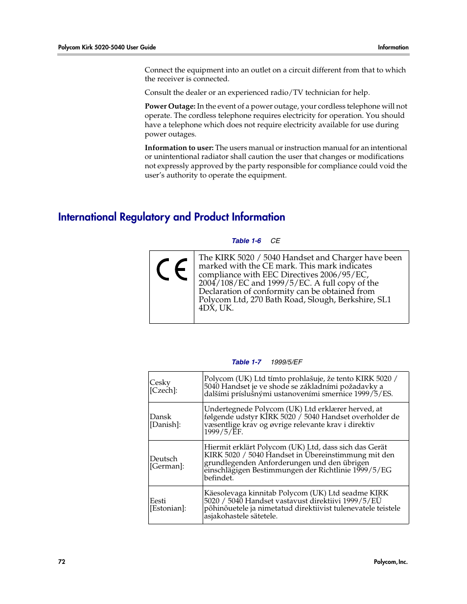 International regulatory and product information | Polycom KIRK 14158600-HD User Manual | Page 72 / 88