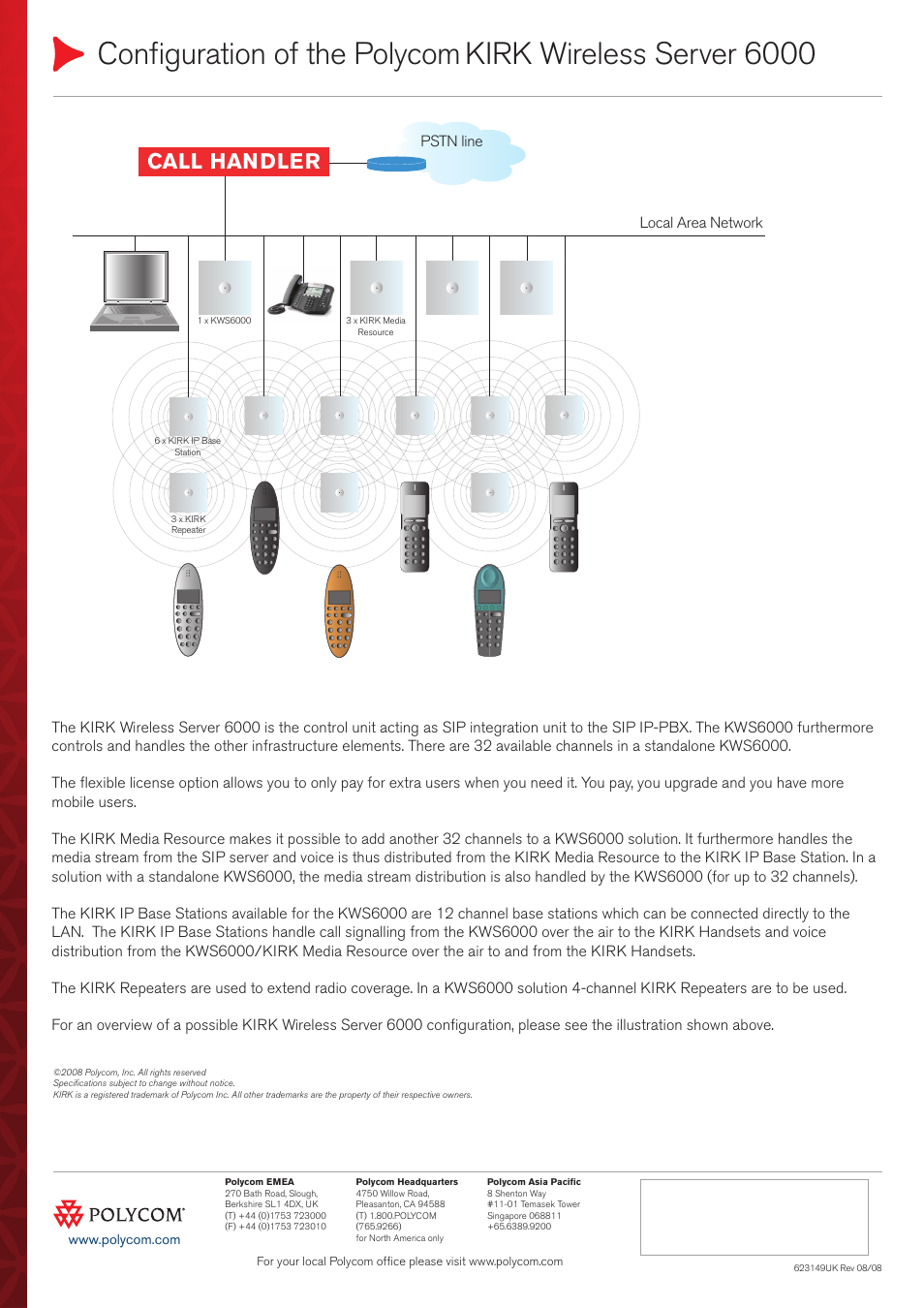 Configuration of the polycom, Kirk wireless server 6000, Call handler | Polycom KIRK 623149UK User Manual | Page 2 / 2