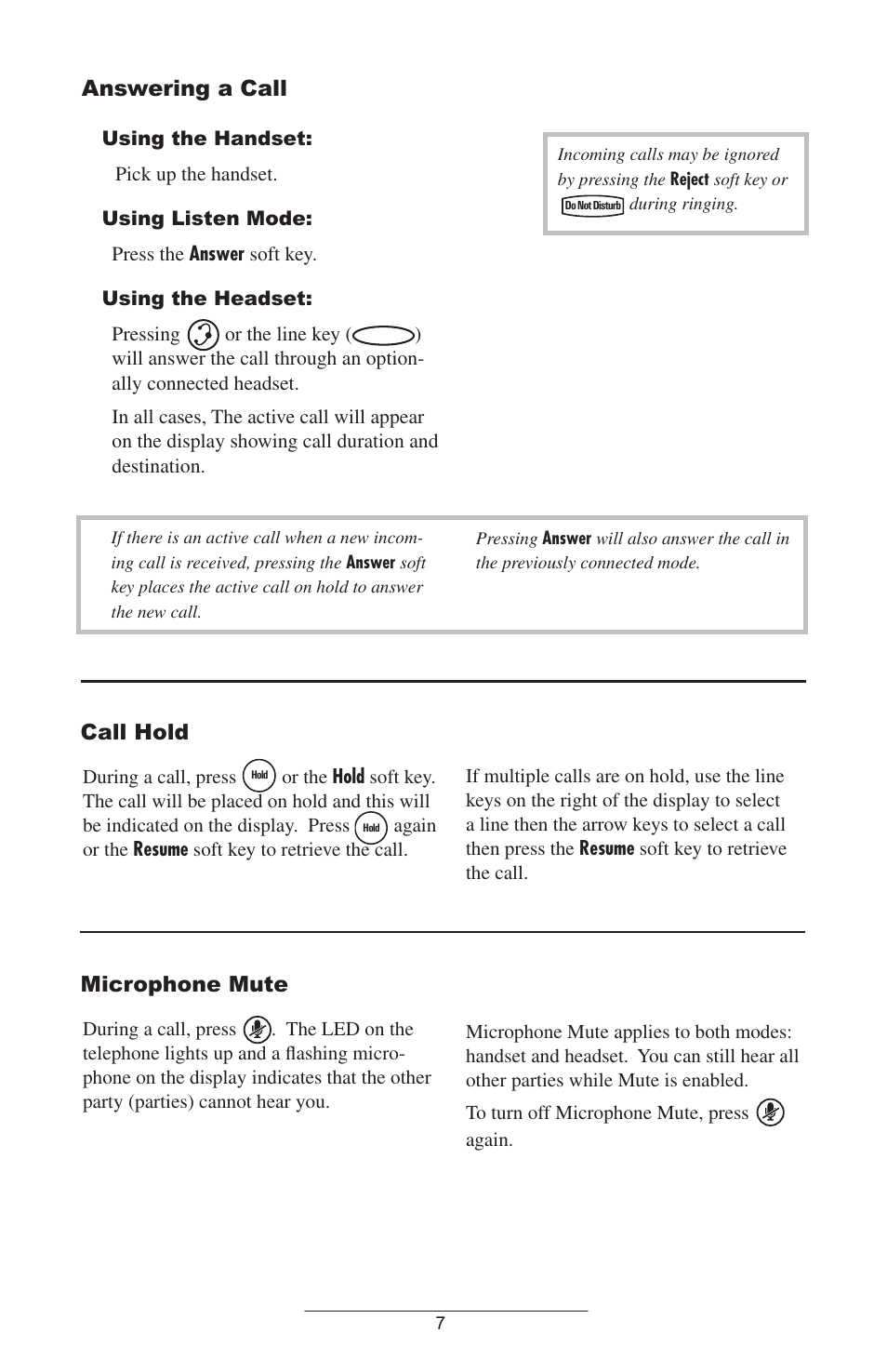 Answering a call, Call hold, Microphone mute | Polycom IP 300 SIP User Manual | Page 10 / 28