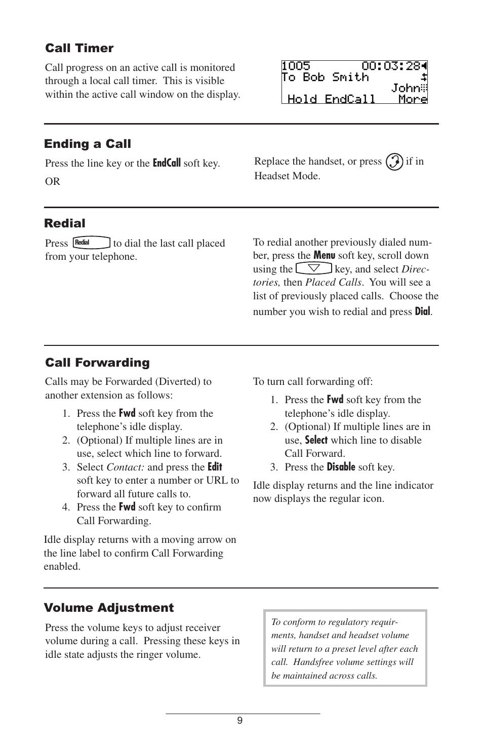 Ending a call, Redial, Volume adjustment | Polycom IP 300 SIP User Manual | Page 12 / 28