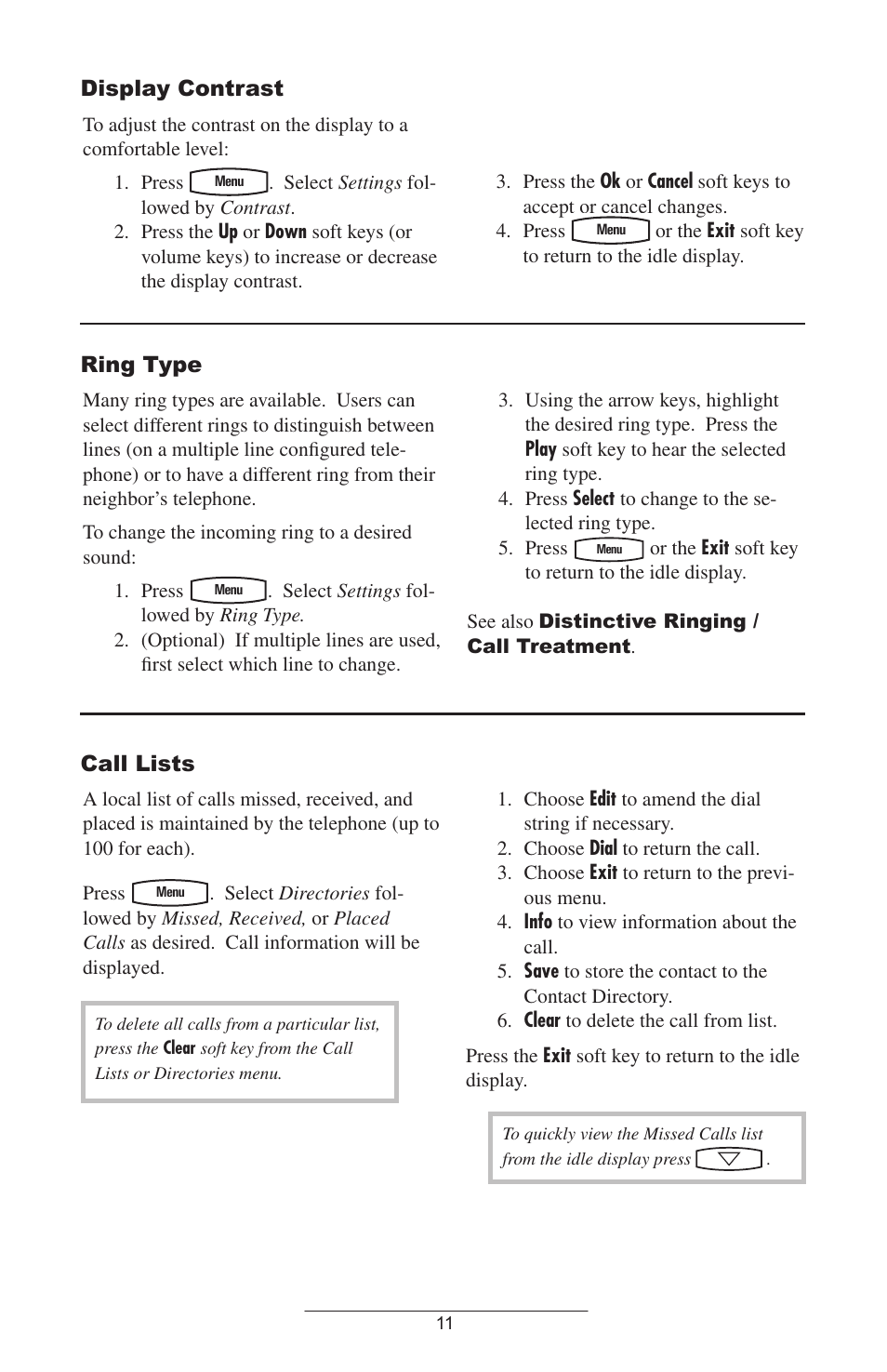 Display contrast, Ring type, Call lists | Polycom IP 300 SIP User Manual | Page 14 / 28