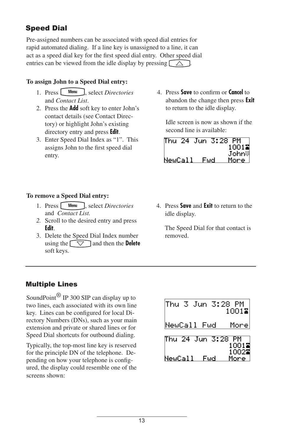 Speed dial, Multiple lines | Polycom IP 300 SIP User Manual | Page 16 / 28