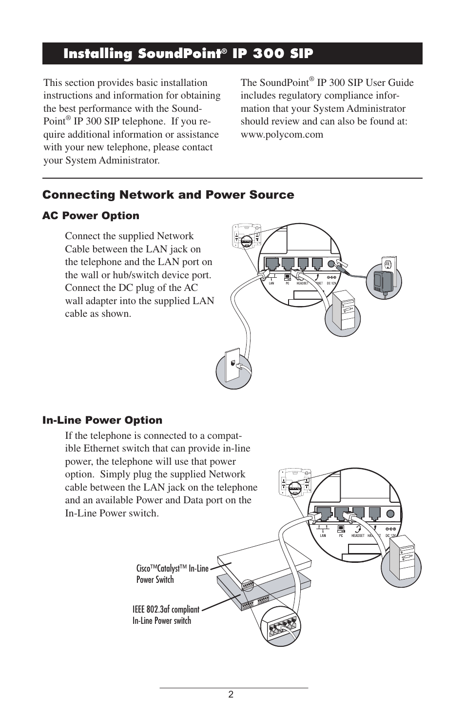 Installing soundpoint, Ip 300 sip, Connecting network and power source | Polycom IP 300 SIP User Manual | Page 5 / 28