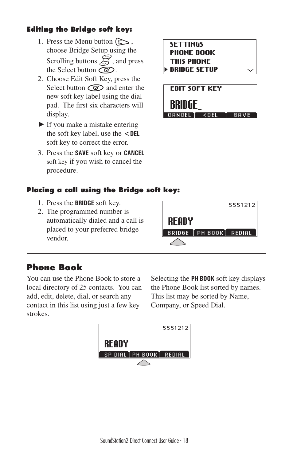 Bereit, Ready, Preparado | Prêt, Pronto, Klar, Phone book | Polycom Sound Station2 Direct Connect-MERIDIAN User Manual | Page 18 / 37