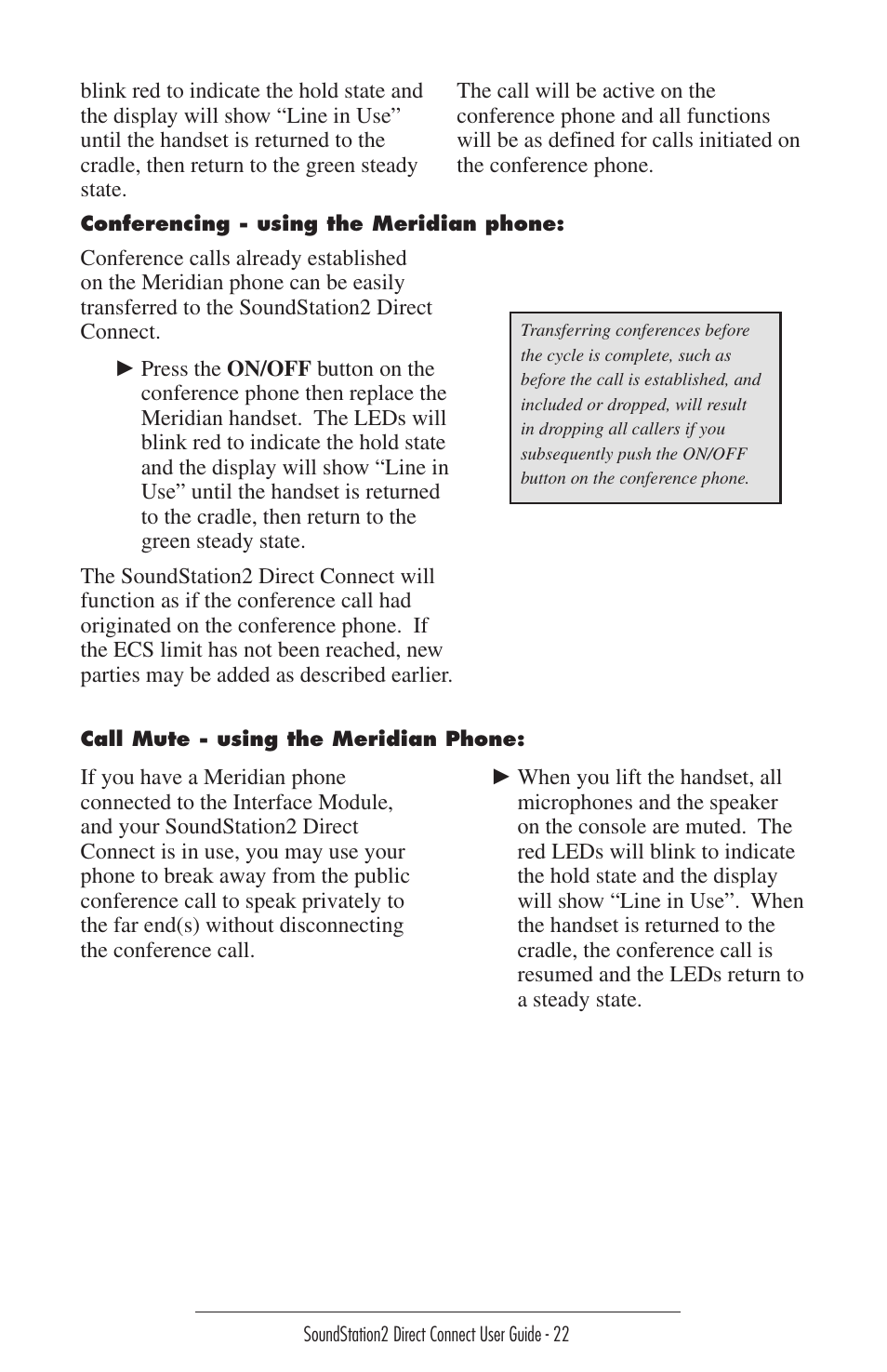 Polycom Sound Station2 Direct Connect-MERIDIAN User Manual | Page 22 / 37