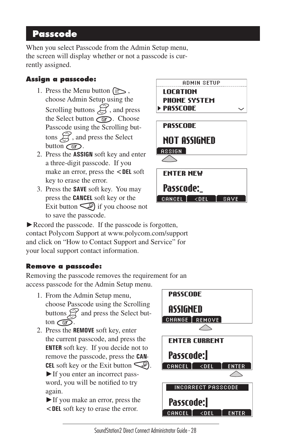 Passcode, Not assigned, Assigned | Polycom Sound Station2 Direct Connect-MERIDIAN User Manual | Page 28 / 37