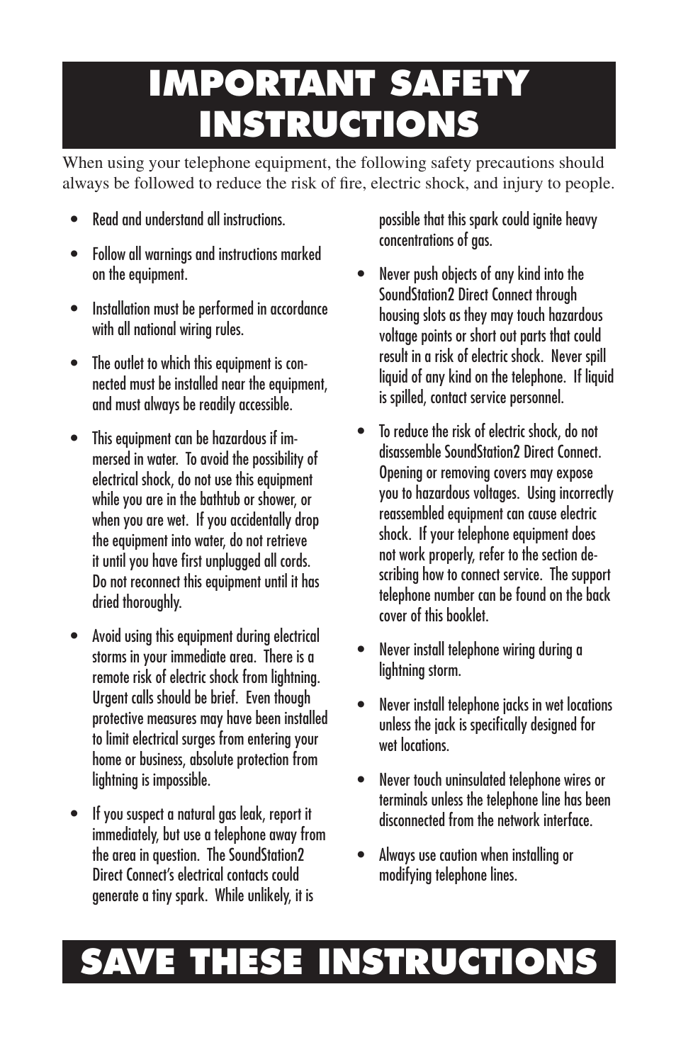 Save these instructions, Important safety instructions | Polycom Sound Station2 Direct Connect-MERIDIAN User Manual | Page 3 / 37