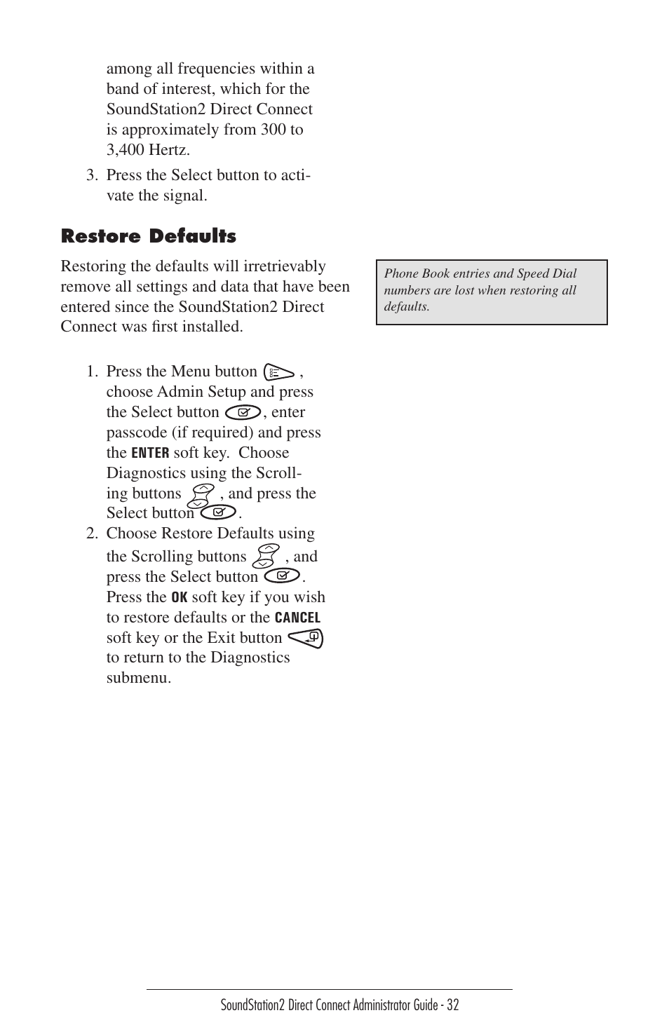 Restore defaults | Polycom Sound Station2 Direct Connect-MERIDIAN User Manual | Page 32 / 37