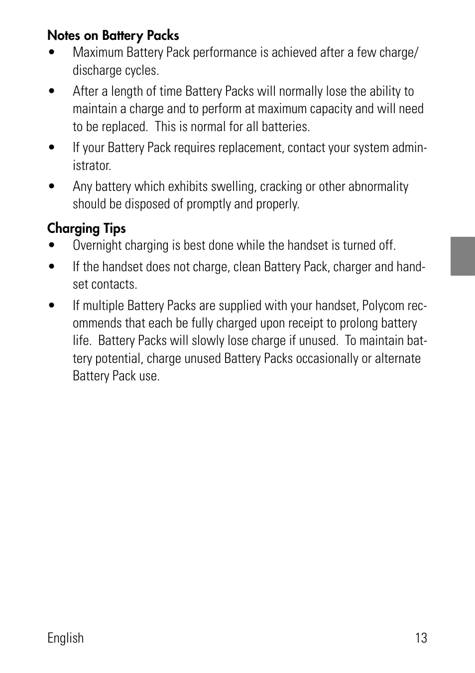 Notes on battery packs, Charging tips | Polycom SpectraLink 1725-36024-001 User Manual | Page 13 / 95