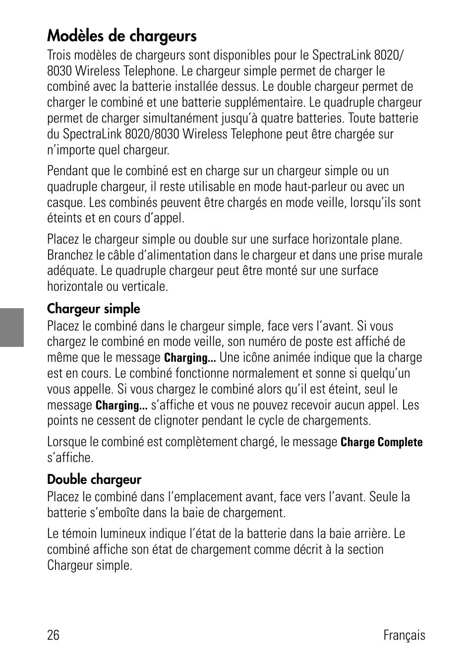 Modèles de chargeurs, Chargeur simple, Double chargeur | Polycom SpectraLink 1725-36024-001 User Manual | Page 26 / 95