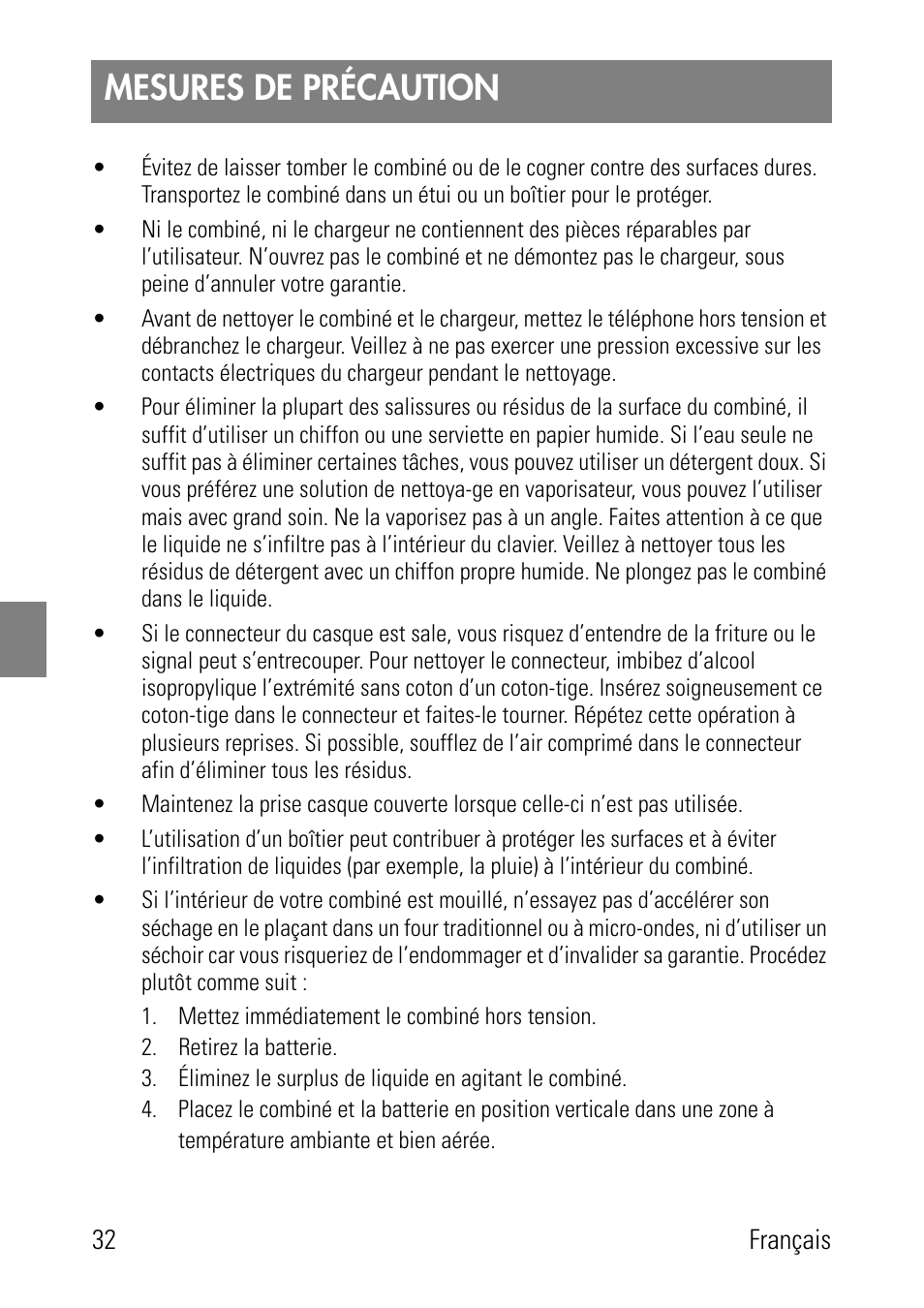 Mesures de précaution | Polycom SpectraLink 1725-36024-001 User Manual | Page 32 / 95