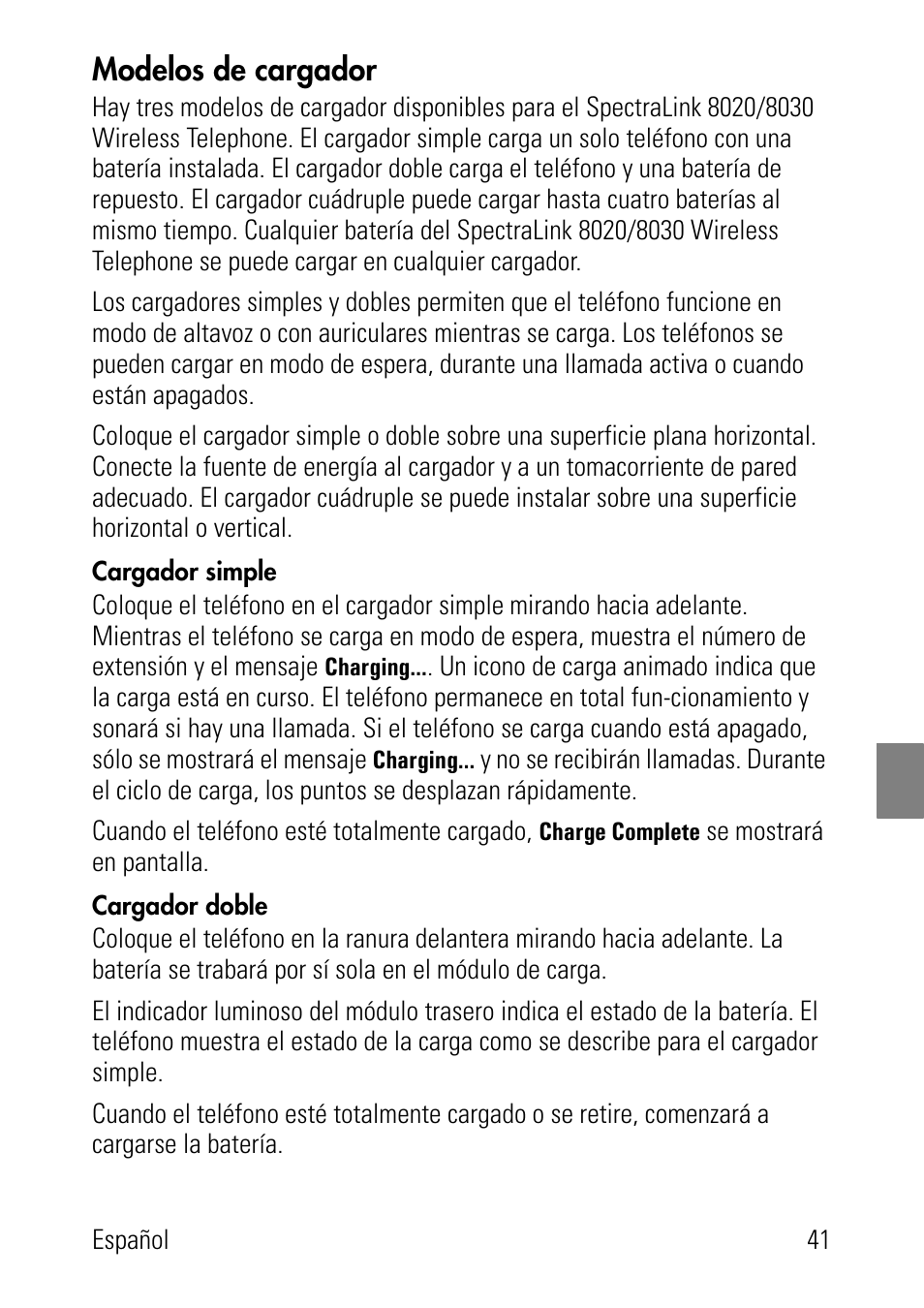 Modelos de cargador, Cargador simple, Cargador doble | Polycom SpectraLink 1725-36024-001 User Manual | Page 41 / 95