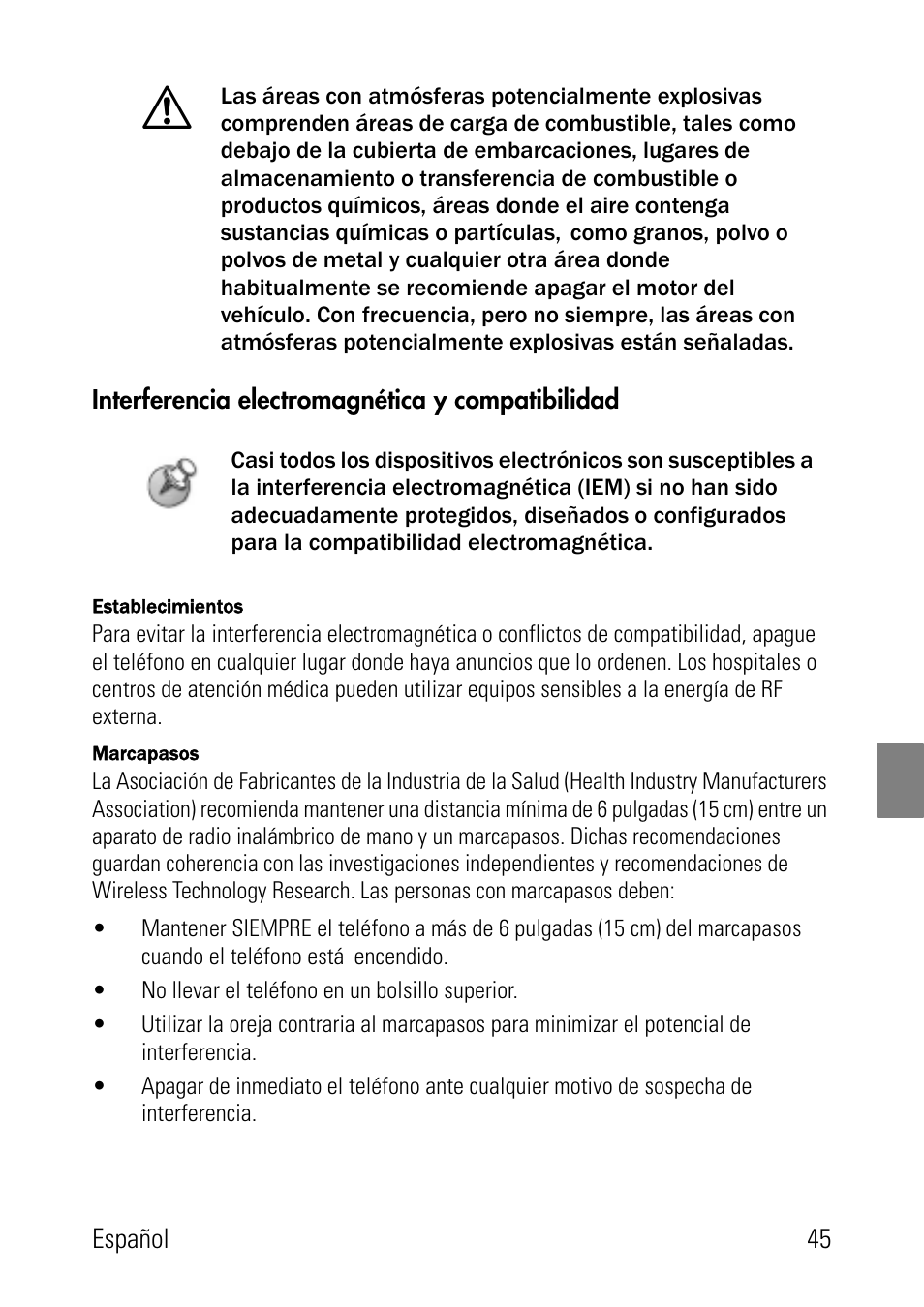 Interferencia electromagnética y compatibilidad | Polycom SpectraLink 1725-36024-001 User Manual | Page 45 / 95