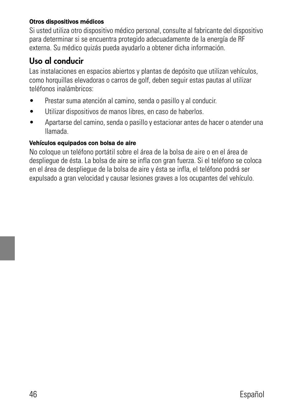 Uso al conducir | Polycom SpectraLink 1725-36024-001 User Manual | Page 46 / 95