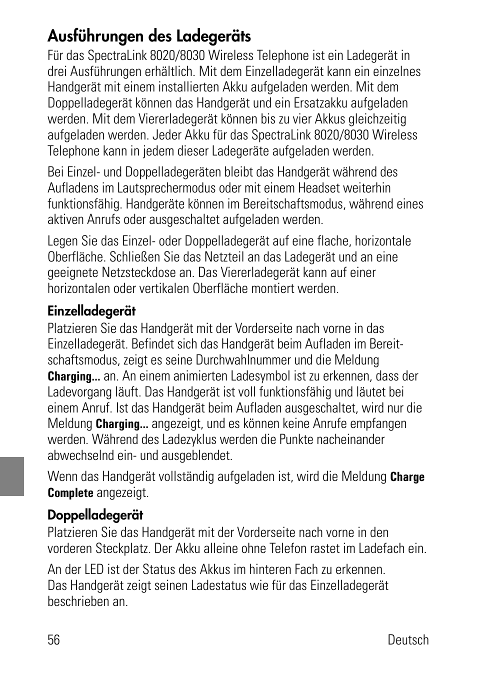 Ausführungen des ladegeräts, Einzelladegerät, Doppelladegerät | Polycom SpectraLink 1725-36024-001 User Manual | Page 56 / 95