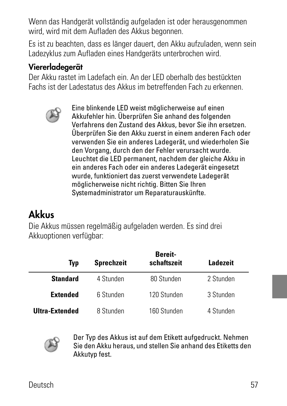 Viererladegerät, Akkus | Polycom SpectraLink 1725-36024-001 User Manual | Page 57 / 95