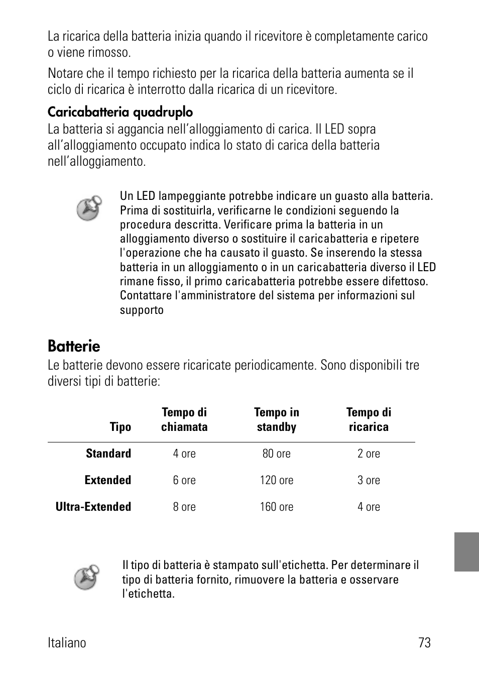 Caricabatteria quadruplo, Batterie | Polycom SpectraLink 1725-36024-001 User Manual | Page 73 / 95