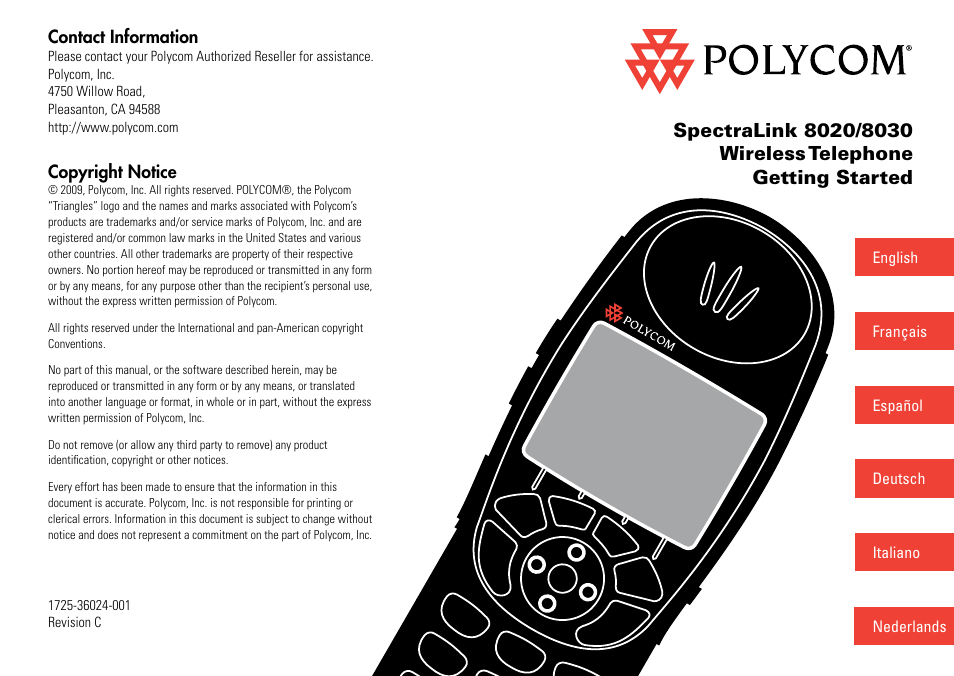 Contact information, Copyright notice | Polycom SpectraLink 1725-36024-001 User Manual | Page 95 / 95