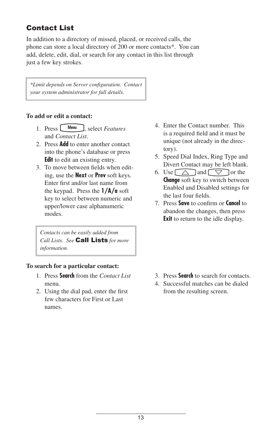 Contact list | Polycom IP 301 User Manual | Page 16 / 30