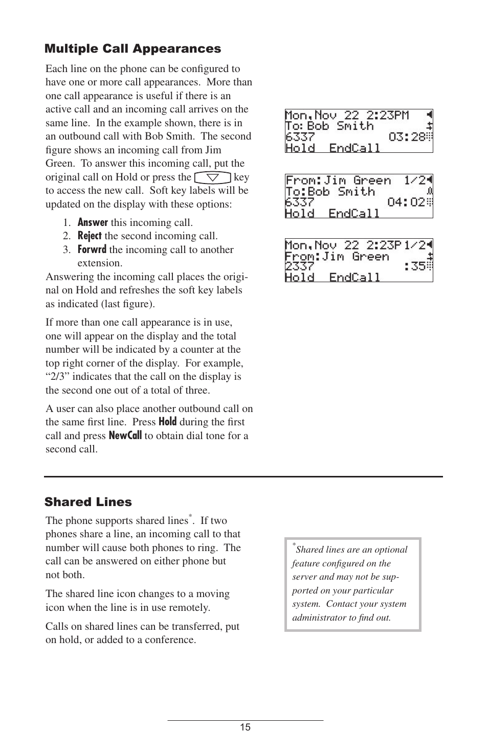 Multiple call appearances, Shared lines | Polycom IP 301 User Manual | Page 18 / 30