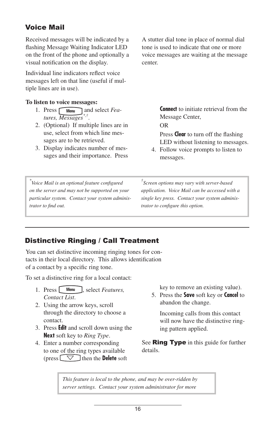 Voice mail, Distinctive ringing / call treatment | Polycom IP 301 User Manual | Page 19 / 30