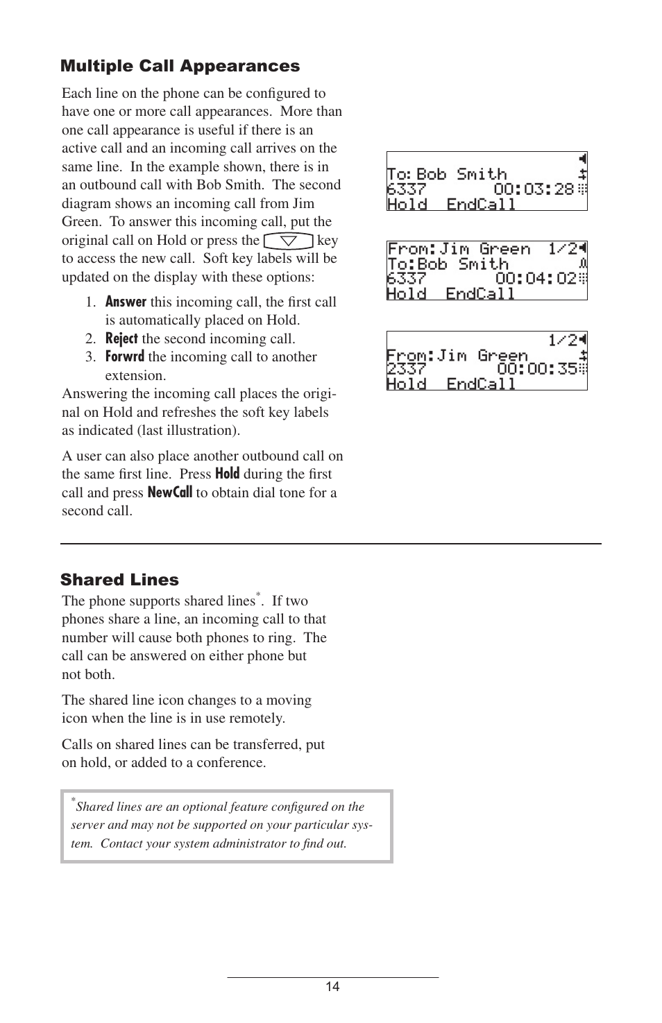 Multiple call appearances, Shared lines | Polycom SOUNDPOINT IP 300 User Manual | Page 17 / 29