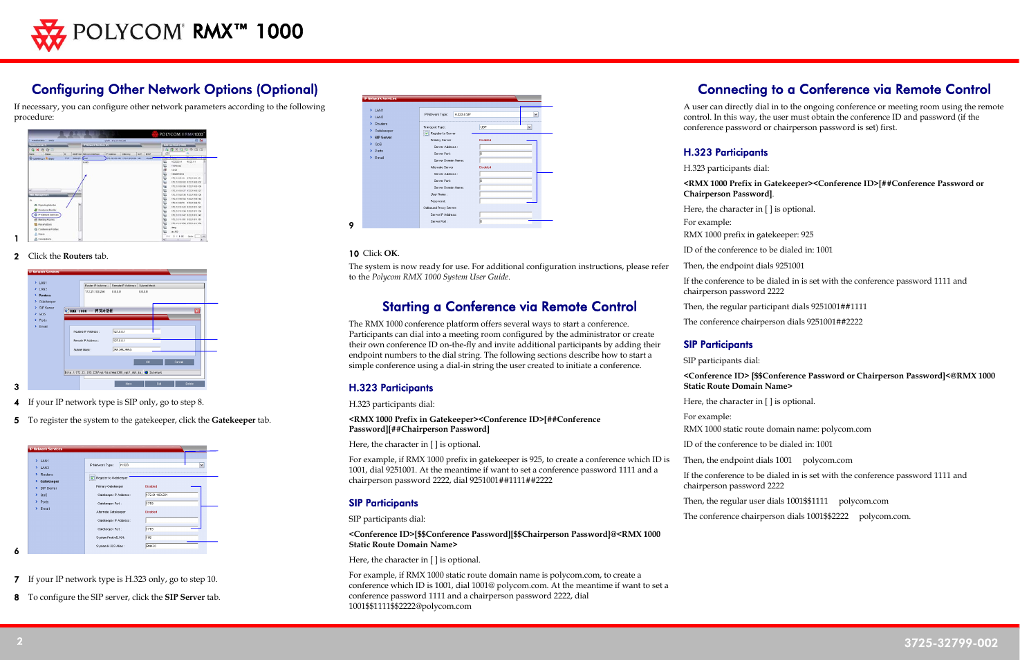 Rmx™ 1000, Configuring other network options (optional), Starting a conference via remote control | Connecting to a conference via remote control | Polycom RMX 3725-32799-002 User Manual | Page 2 / 2