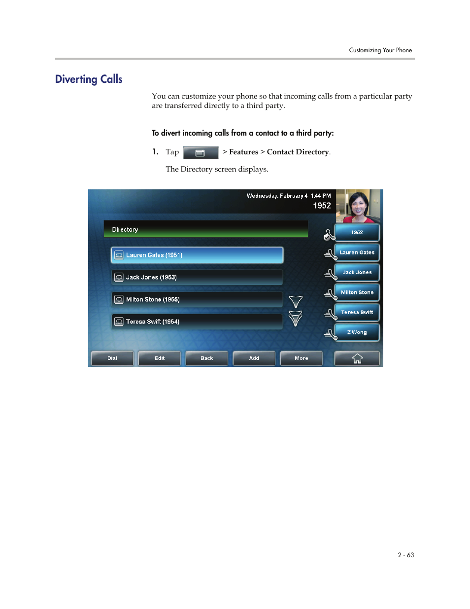 Diverting calls, Diverting calls -63 | Polycom VVXTM 1500 User Manual | Page 103 / 208