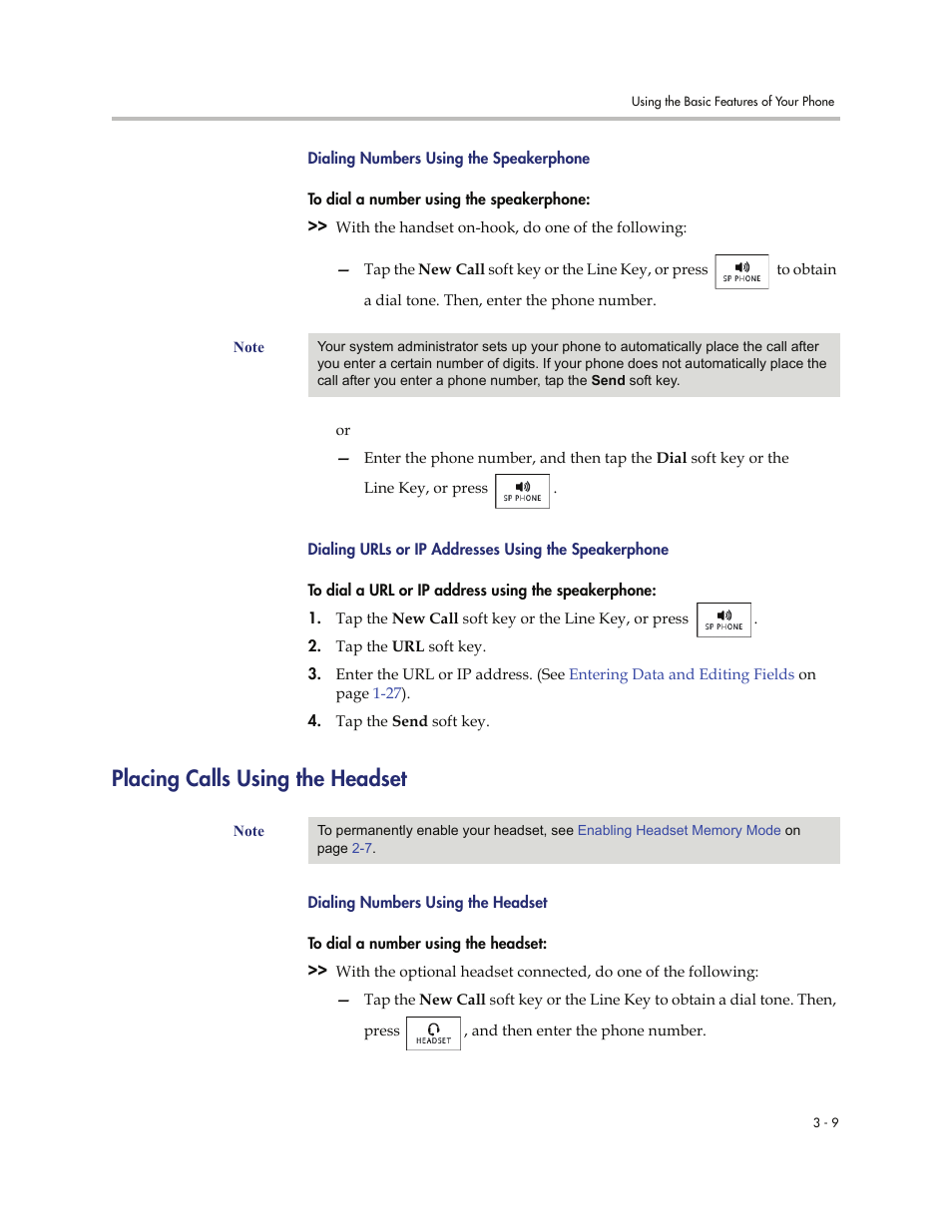 Placing calls using the headset, Placing calls using the headset -9 | Polycom VVXTM 1500 User Manual | Page 119 / 208