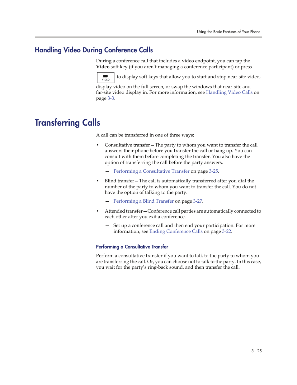 Handling video during conference calls, Transferring calls, Handling video during conference calls -25 | Transferring calls -25, On p | Polycom VVXTM 1500 User Manual | Page 135 / 208