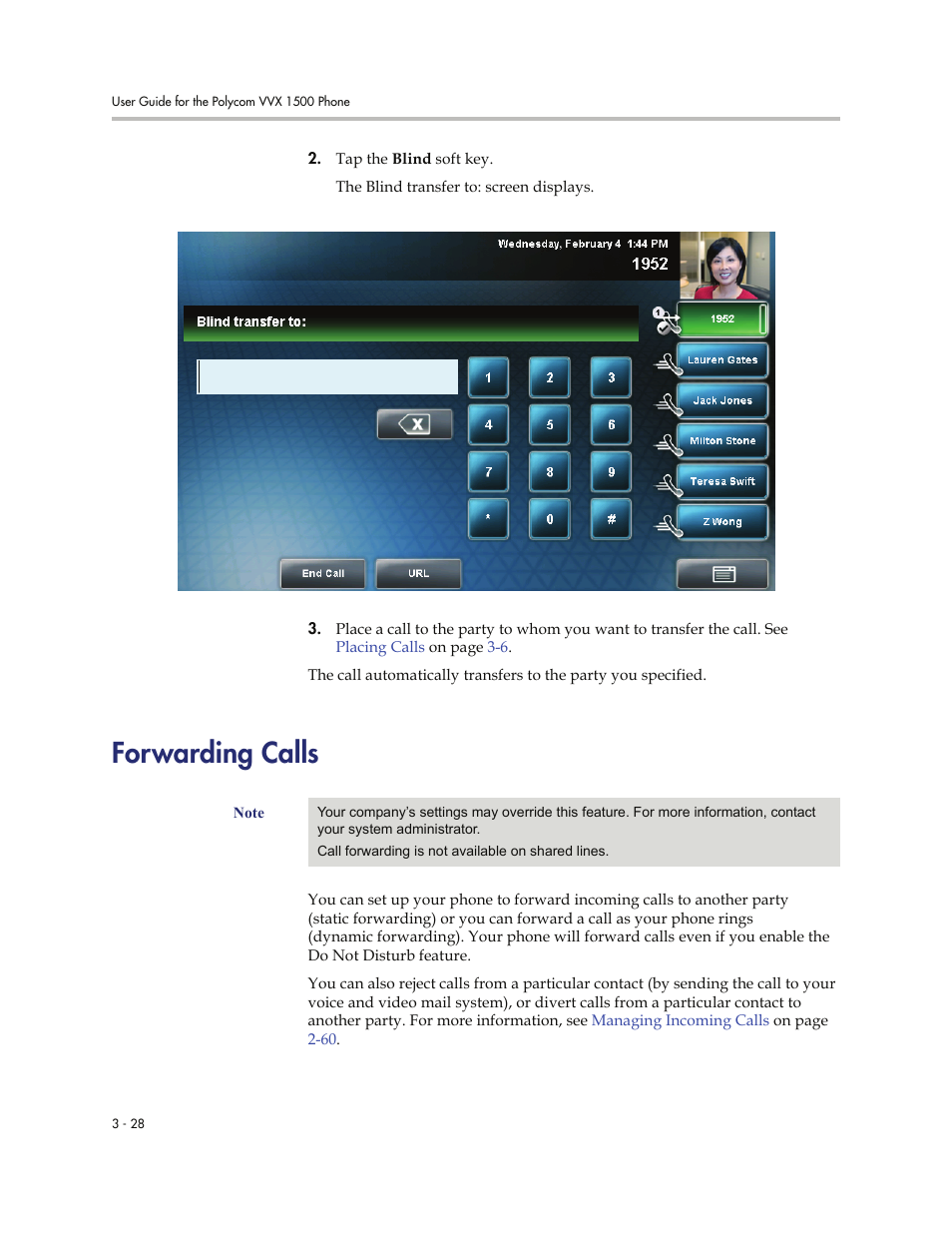 Forwarding calls, Forwarding calls -28 | Polycom VVXTM 1500 User Manual | Page 138 / 208