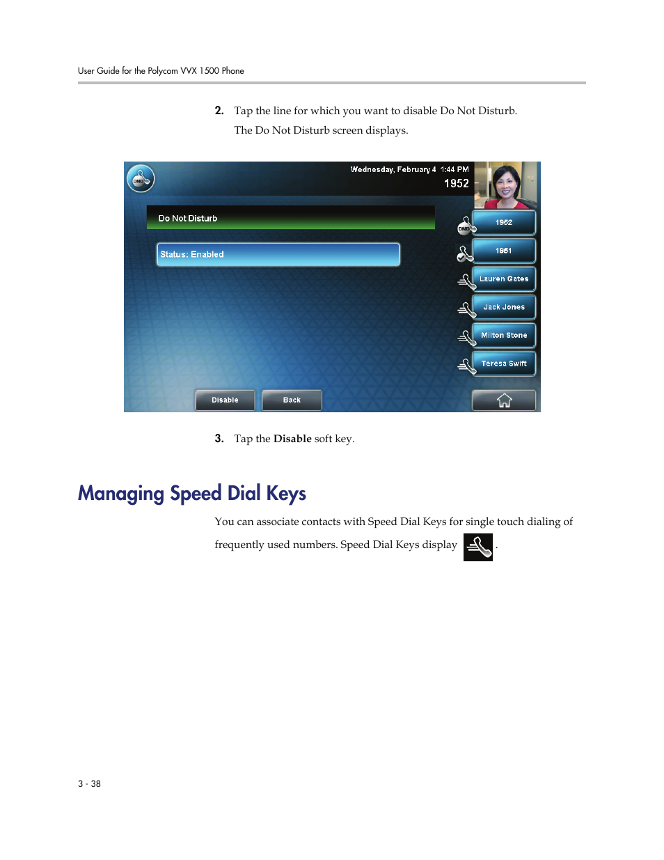 Managing speed dial keys, Managing speed dial keys -38, Managing | Speed dial keys | Polycom VVXTM 1500 User Manual | Page 148 / 208