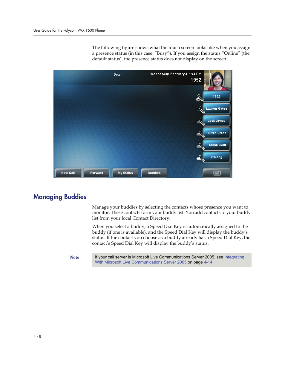 Managing buddies, Managing buddies -8 | Polycom VVXTM 1500 User Manual | Page 162 / 208