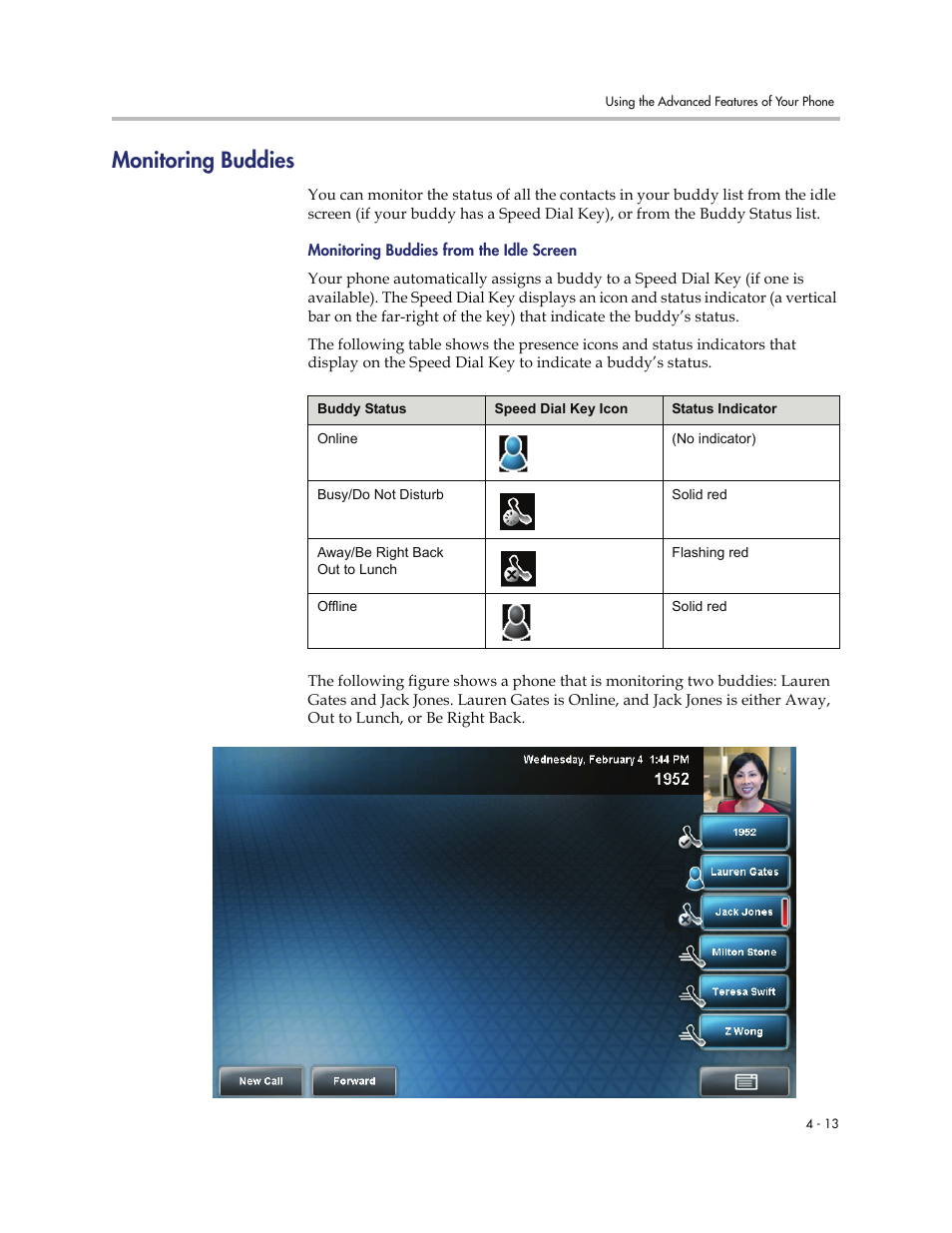 Monitoring buddies, Monitoring buddies -13 | Polycom VVXTM 1500 User Manual | Page 167 / 208