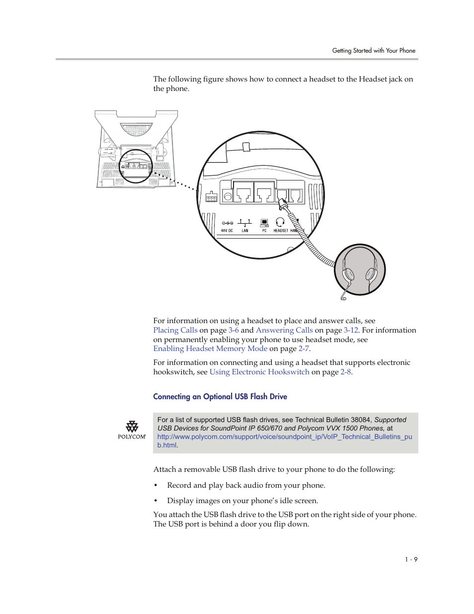 Connecting an optional usb flash drive | Polycom VVXTM 1500 User Manual | Page 17 / 208