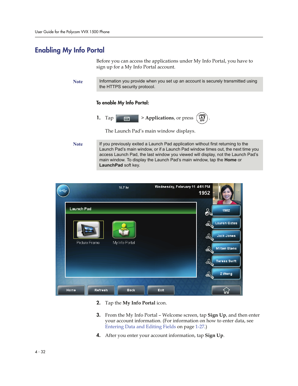 Enabling my info portal, Enabling my info portal -32 | Polycom VVXTM 1500 User Manual | Page 186 / 208