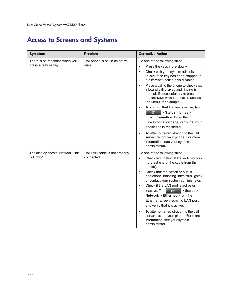 Access to screens and systems, Access to screens and systems -4 | Polycom VVXTM 1500 User Manual | Page 192 / 208