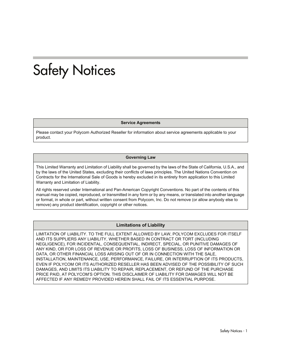 Safety notices, Sections in this guide before | Polycom VVXTM 1500 User Manual | Page 197 / 208