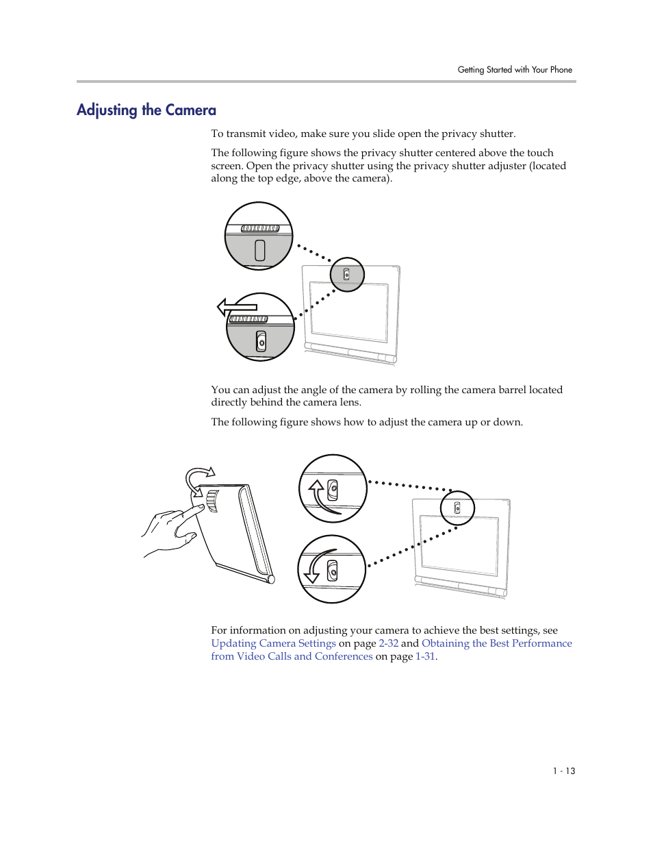 Adjusting the camera, Adjusting the camera -13 | Polycom VVXTM 1500 User Manual | Page 21 / 208