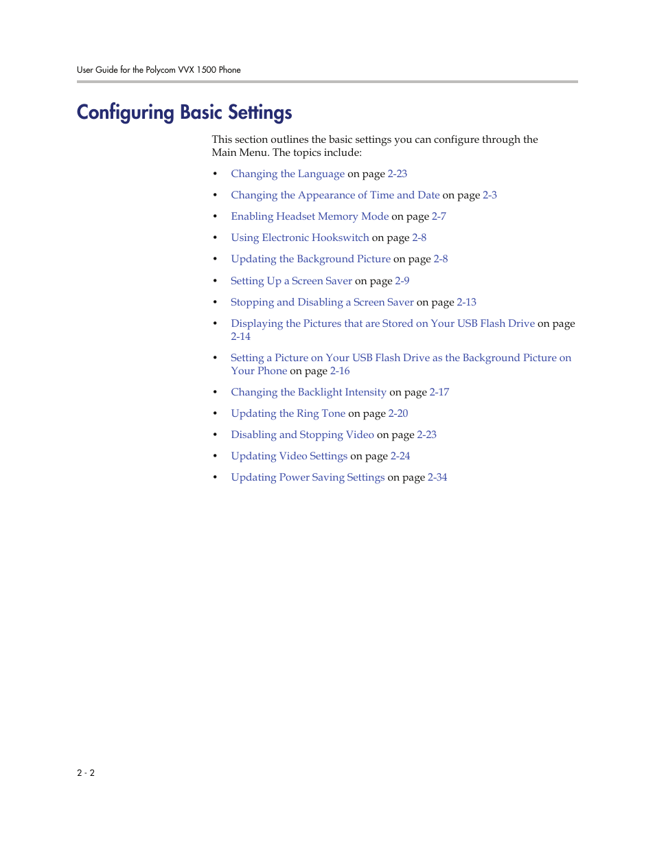 Configuring basic settings, Configuring basic settings -2 | Polycom VVXTM 1500 User Manual | Page 42 / 208
