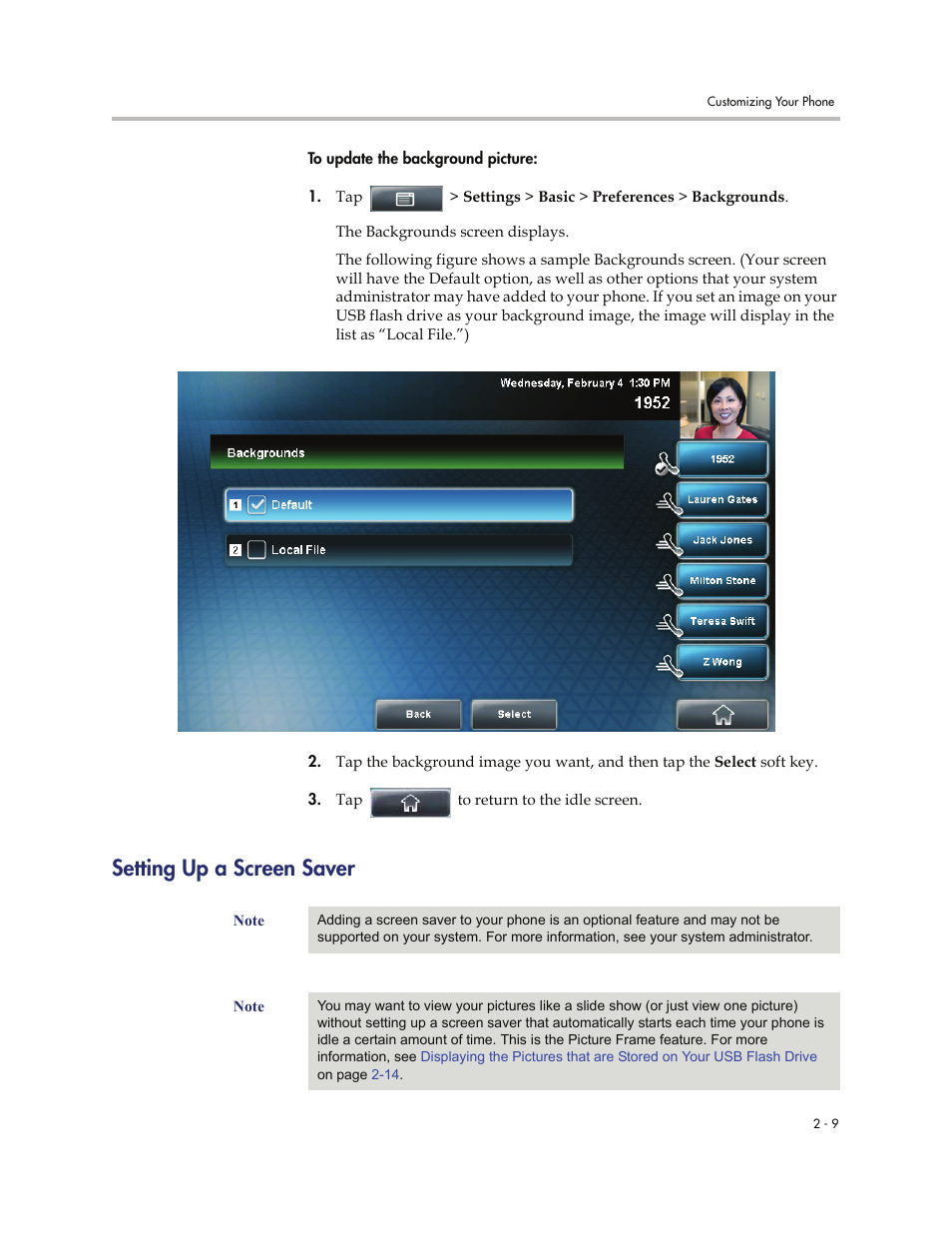 Setting up a screen saver, Setting up a screen saver -9 | Polycom VVXTM 1500 User Manual | Page 49 / 208