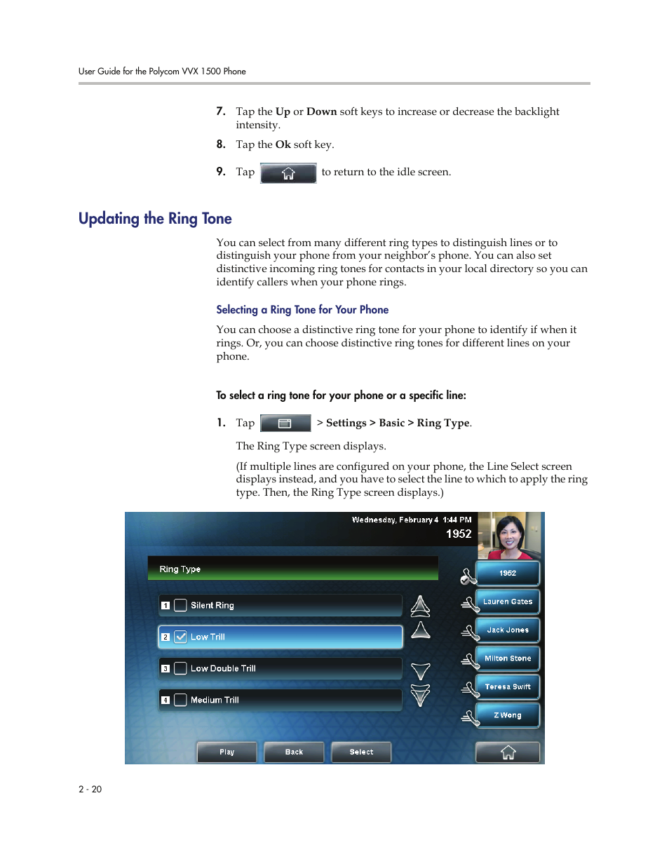 Updating the ring tone, Updating the ring tone -20 | Polycom VVXTM 1500 User Manual | Page 60 / 208