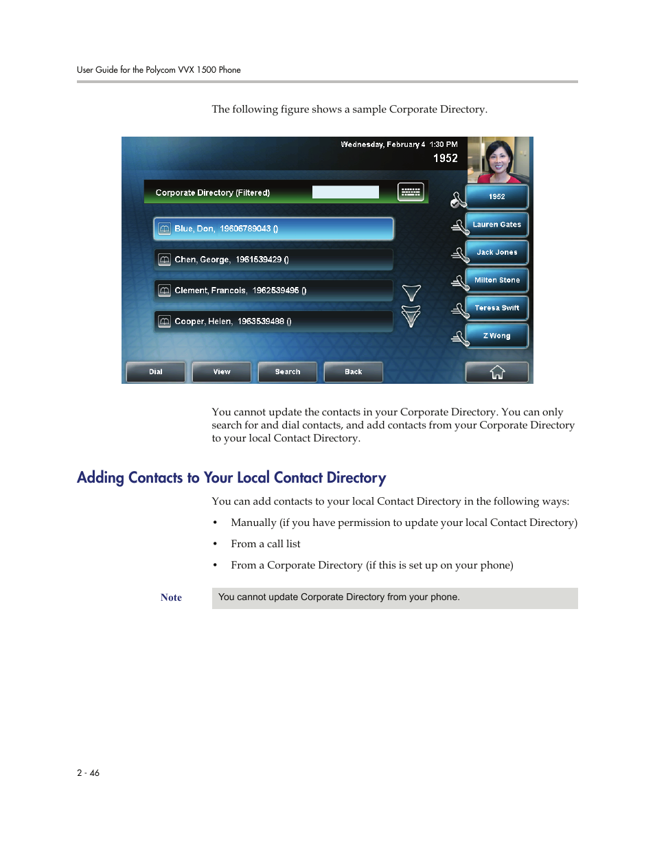 Adding contacts to your local contact directory | Polycom VVXTM 1500 User Manual | Page 86 / 208