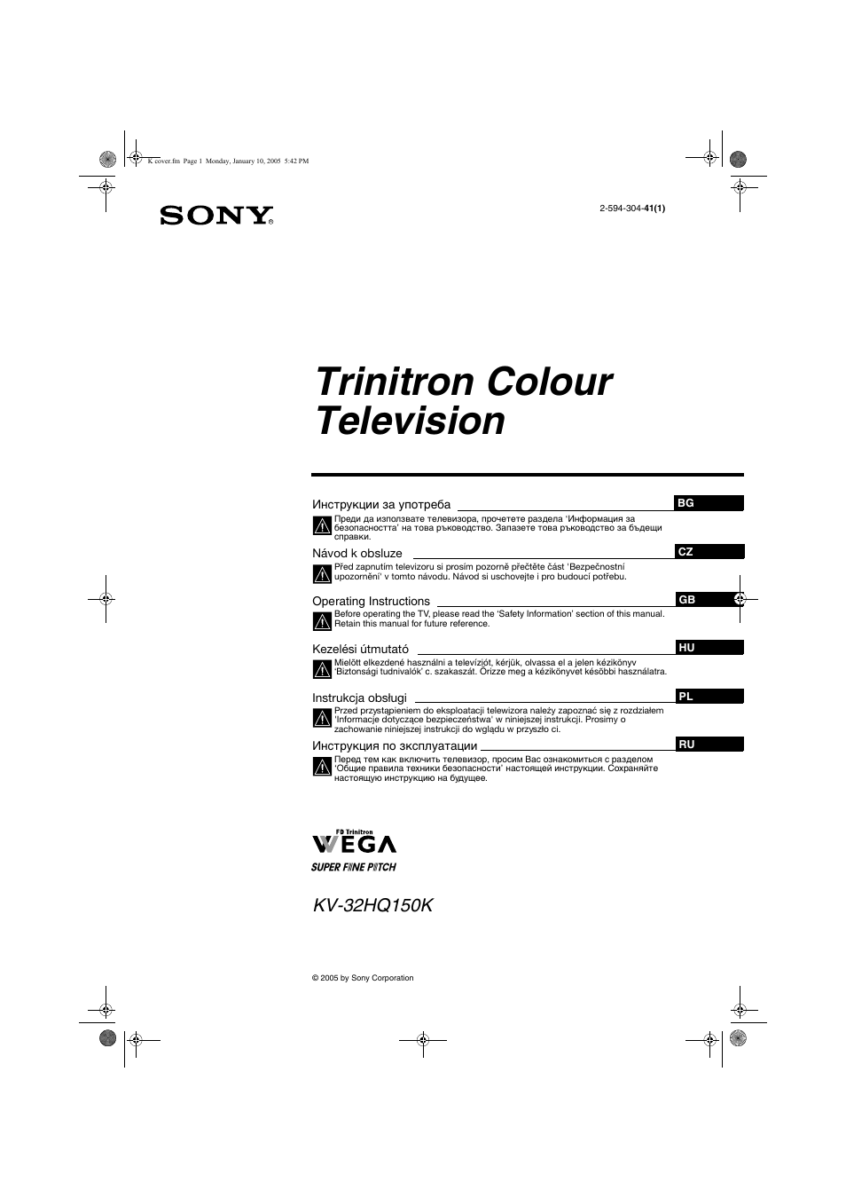 Sony KV-32HQ150K User Manual | 148 pages