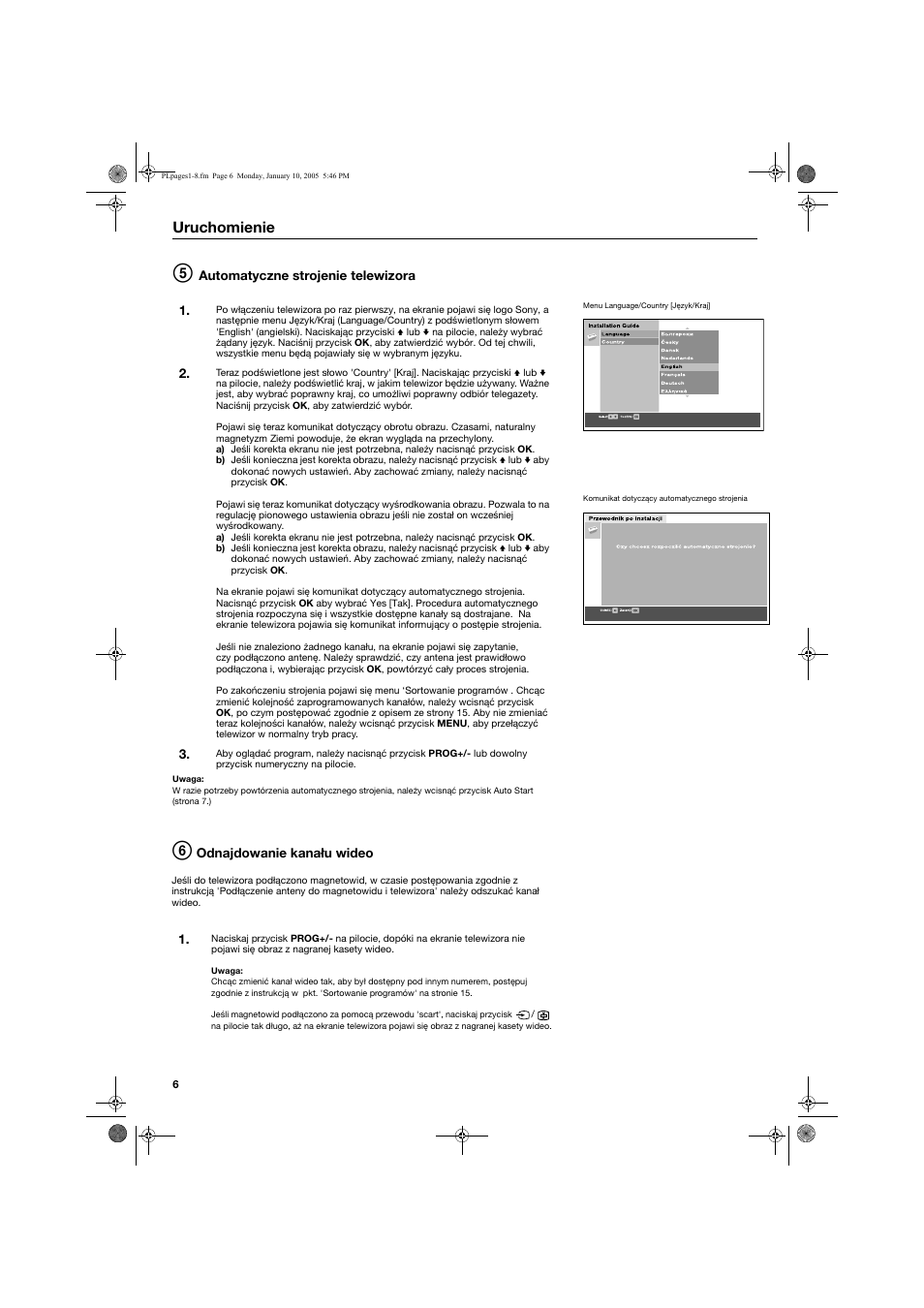 Uruchomienie | Sony KV-32HQ150K User Manual | Page 104 / 148
