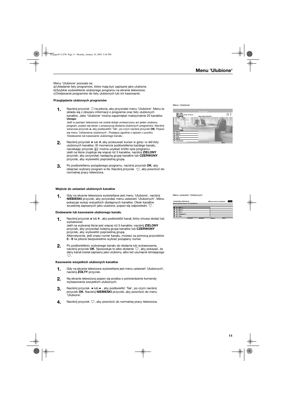 Menu 'ulubione | Sony KV-32HQ150K User Manual | Page 109 / 148