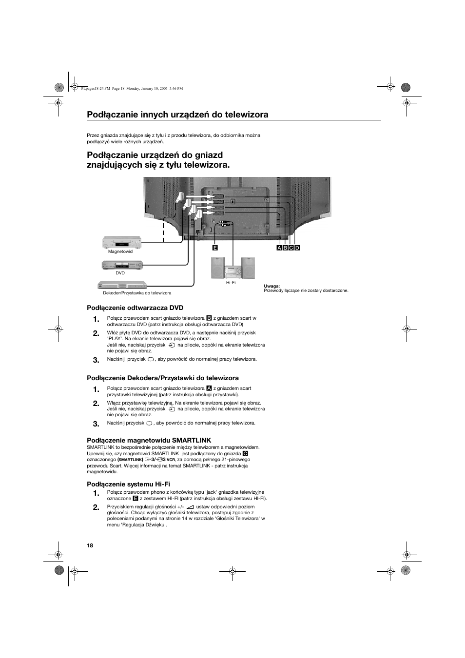 Podłączanie innych urządzeń do telewizora | Sony KV-32HQ150K User Manual | Page 116 / 148