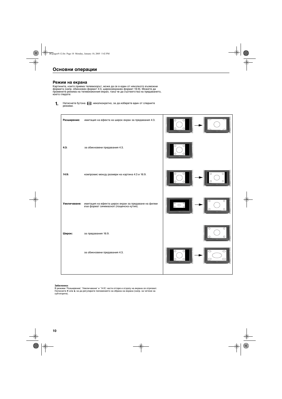 Основни операции, Режим на екрана | Sony KV-32HQ150K User Manual | Page 12 / 148