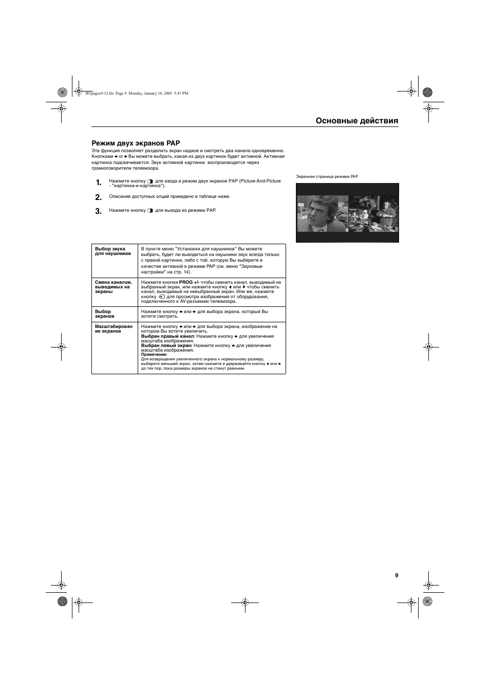 Основные действия, Режим двух экранов pap | Sony KV-32HQ150K User Manual | Page 131 / 148