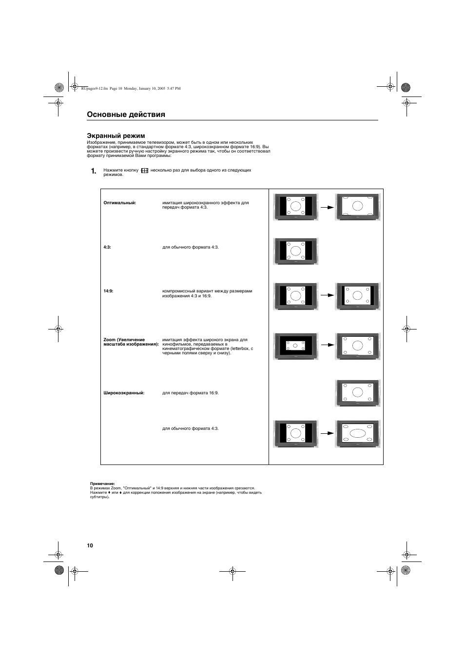 Основные действия, Экранный режим | Sony KV-32HQ150K User Manual | Page 132 / 148